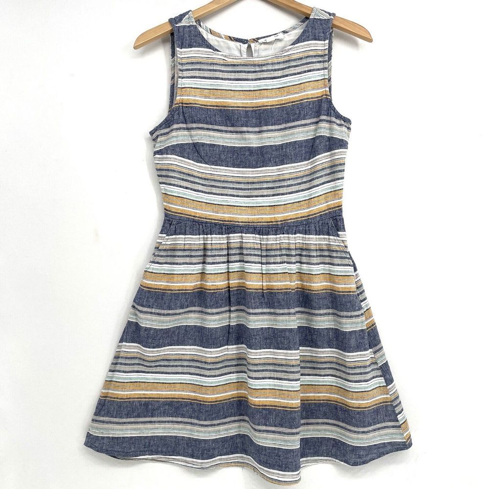 Beach Lunch‎ Lounge Linen Cotton Dress Size Small Pockets Striped Spring Summer